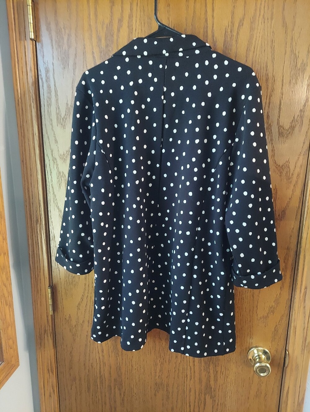 Maurices Polka Dot Open Front Blazer XXL Black White 3/4 Cuffed Sleeve Lightweig - Picture 6 of 9